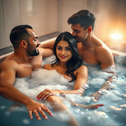 An intimate scene set in a luxurious jacuzzi, featuring a cute girl inspired by Indian actress Ileana, aged 18