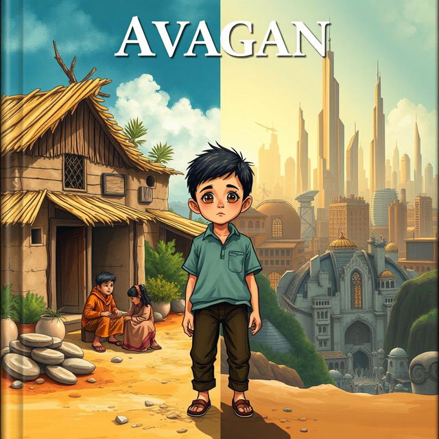 An engaging book cover illustrating the journey of a boy who grows up in a closed, underdeveloped community and yearns to escape to the futuristic city of Avagan