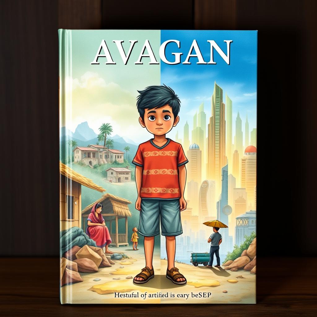 An engaging book cover illustrating the journey of a boy who grows up in a closed, underdeveloped community and yearns to escape to the futuristic city of Avagan