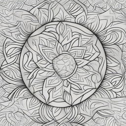 Design a 3D coloring page featuring a complex, geometric mandala with intricate patterns and layers of depth