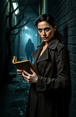 A dark and atmospheric scene from a chilling murder mystery titled 'The Book of Morrison'