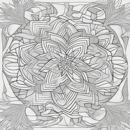 Design a 3D coloring page featuring a complex, geometric mandala with intricate patterns and layers of depth