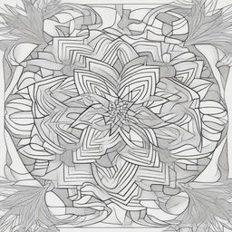 Design a 3D coloring page featuring a complex, geometric mandala with intricate patterns and layers of depth