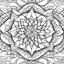 Design a 3D coloring page featuring a complex, geometric mandala with intricate patterns and layers of depth