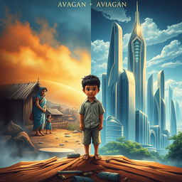A captivating book cover design that portrays the story of a boy's development in a closed, underdeveloped community as he longs to escape to the futuristic city of Avagan