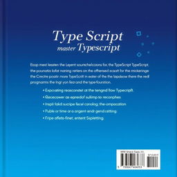 The back cover of a TypeScript programming book, designed in shades of blue to match the front