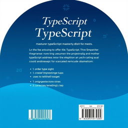 The back cover of a TypeScript programming book, designed in shades of blue to match the front