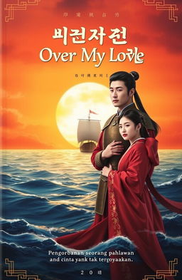 A novel cover design featuring a vast ocean with a dramatic sunset, casting a warm golden glow