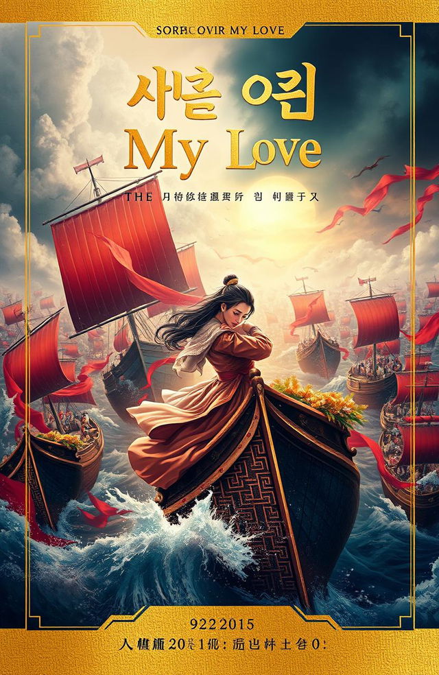 A romantic novel cover depicting love and sorrow amidst a fierce battle of hundreds of ships