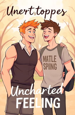An illustration inspired by the cover of Heartstopper, featuring two main characters labeled 'Uncharted Feelings'