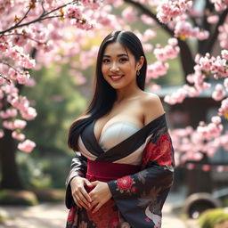 A beautiful Japanese woman with large breasts, playfully seductive