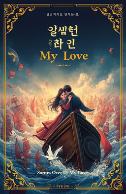 A romantic novel cover illustration showcasing love and sadness amidst a battle of hundreds of ships