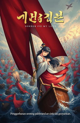 A romantic novel cover illustration showcasing love and sadness amidst a battle of hundreds of ships