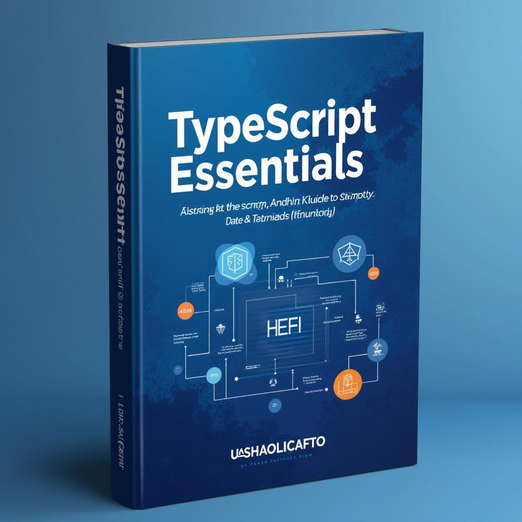 An engaging book cover for a TypeScript programming book, designed with a bold blue color palette that conveys professionalism and trust