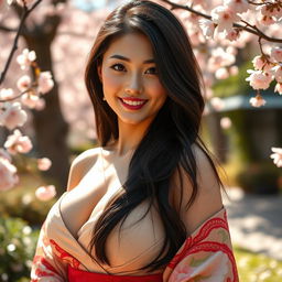 A beautiful Japanese woman with voluptuous breasts, radiating a seductive allure