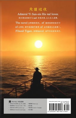 A novel back cover design featuring a serene ocean with a small ship visible in the distance
