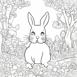 Craft a coloring page featuring the Easter Bunny in a whimsical Wonderland setting