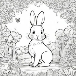 Craft a coloring page featuring the Easter Bunny in a whimsical Wonderland setting