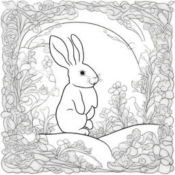 Craft a coloring page featuring the Easter Bunny in a whimsical Wonderland setting