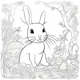 Craft a coloring page featuring the Easter Bunny in a whimsical Wonderland setting