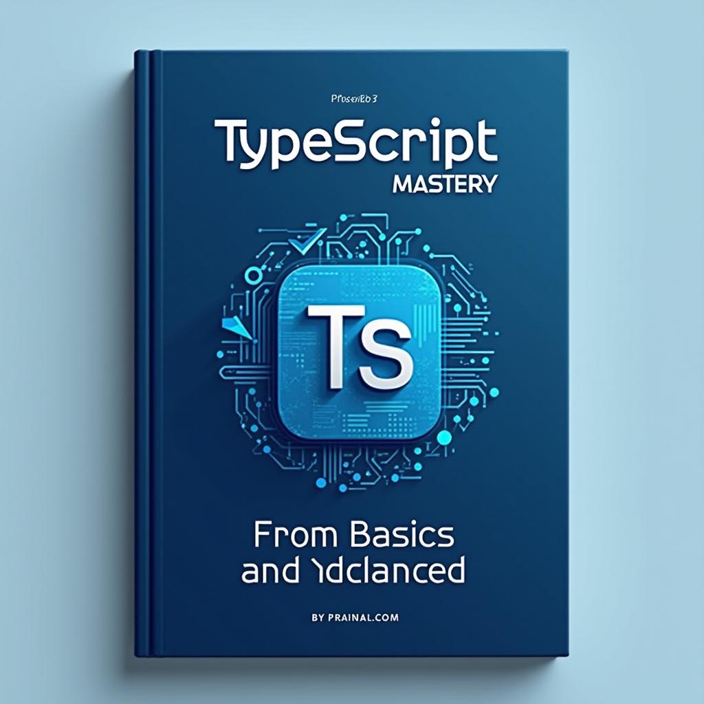 A professional book cover for a TypeScript programming book, predominantly designed in varying shades of blue