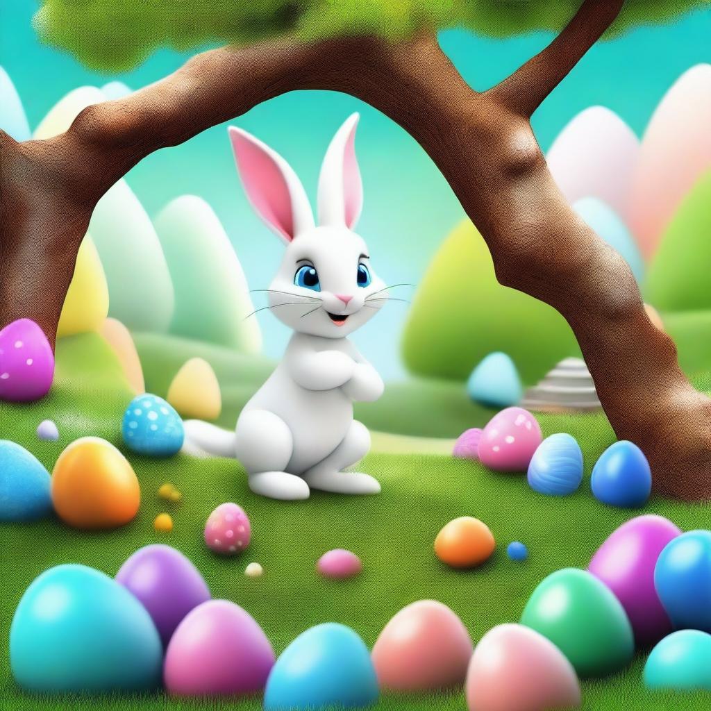 Generate an image of the Easter Bunny in a fantastical Wonderland environment