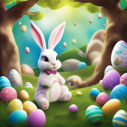 Generate an image of the Easter Bunny in a fantastical Wonderland environment