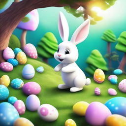 Generate an image of the Easter Bunny in a fantastical Wonderland environment