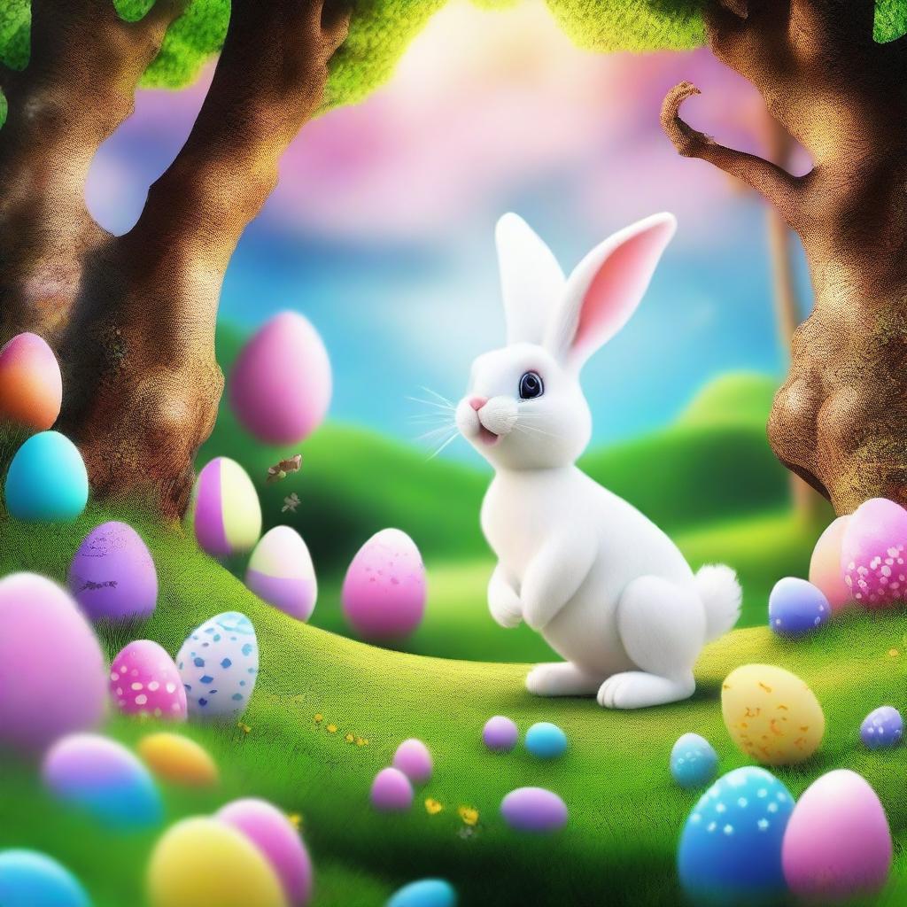 Generate an image of the Easter Bunny in a fantastical Wonderland environment