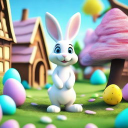 Render an image of the Easter Bunny situated in a magical village