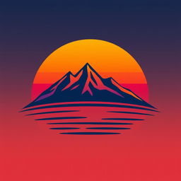 A beautifully designed logo featuring a mountain range silhouetted against a vibrant sunset sky, showcasing a color palette of warm oranges, pinks, and purples