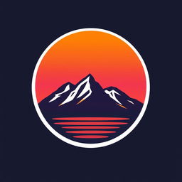 A beautifully designed logo featuring a mountain range silhouetted against a vibrant sunset sky, showcasing a color palette of warm oranges, pinks, and purples