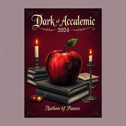 A book cover design inspired by dark academia featuring a rotting apple prominently in the center