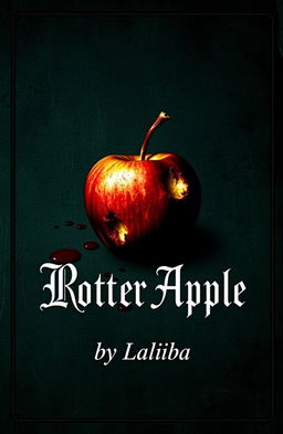 A dark academia themed book cover featuring a rotten apple with blood splatters