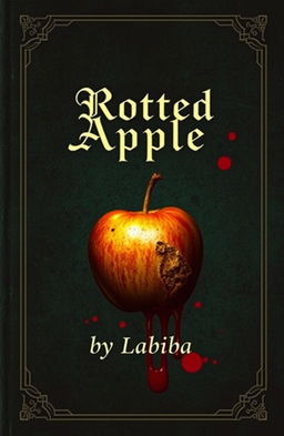 A dark academia themed book cover featuring a rotten apple with blood splatters