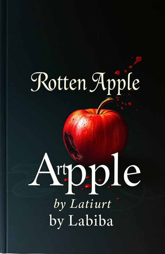 A dark academia themed book cover featuring a rotten apple with blood splatters