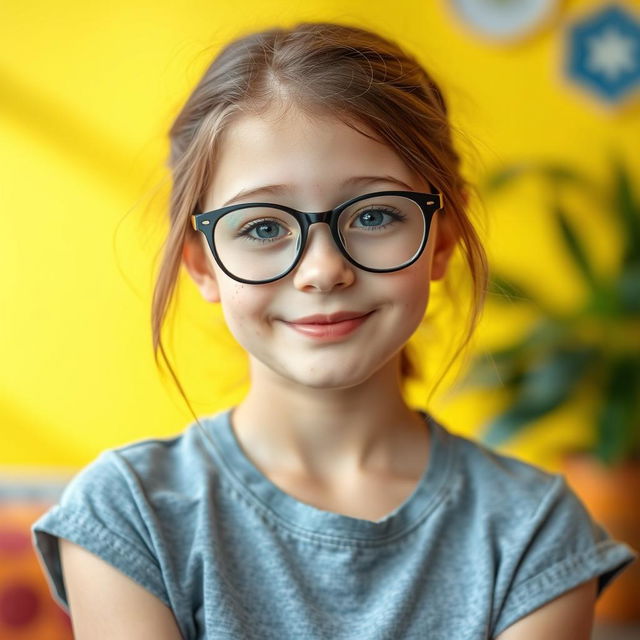 A girl with charming freckles across her face, wearing a casual t-shirt that fits comfortably