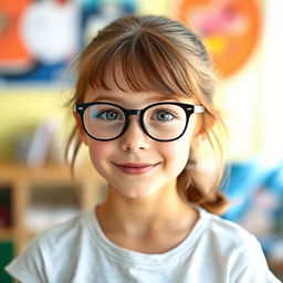 A girl with charming freckles across her face, wearing a casual t-shirt that fits comfortably