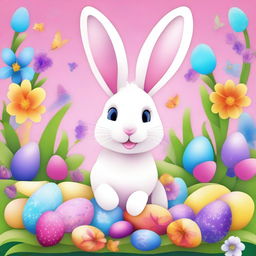 Vibrant and fantasy-filled image of an Easter Bunny, adorned with a floral aesthetic