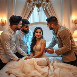 A romantic and intimate wedding scene set in an elegantly decorated bedroom, featuring an 18-year-old girl inspired by Indian actress Ileana