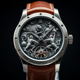 A hand watch design featuring intricate 3D duel elements, showcasing a blend of modern and classic aesthetics