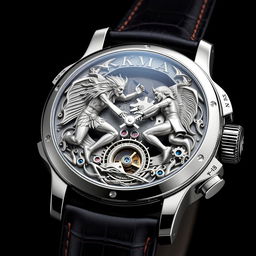 A hand watch design featuring intricate 3D duel elements, showcasing a blend of modern and classic aesthetics