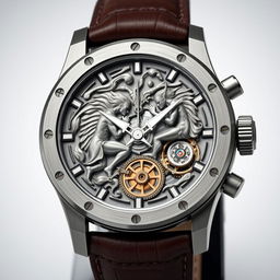 A hand watch design featuring intricate 3D duel elements, showcasing a blend of modern and classic aesthetics
