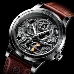 A hand watch design featuring intricate 3D duel elements, showcasing a blend of modern and classic aesthetics