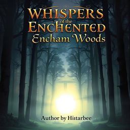 A captivating book cover featuring a mysterious forest at twilight, with tall, ancient trees shrouded in mist