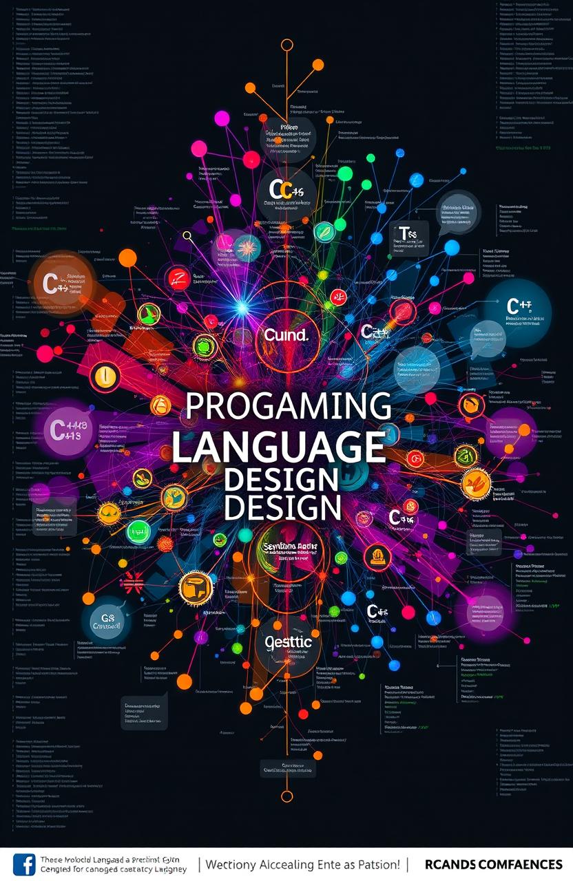 An expressive and visually stunning representation of the principles of programming language design, featuring key concepts such as syntax, semantics, and pragmatics