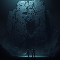 A dark world featuring a massive, crumbling, and abandoned structure resembling a monolith with organic textures