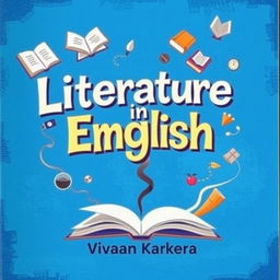 A creatively designed cover page for 'Literature in English' featuring a vibrant blue background