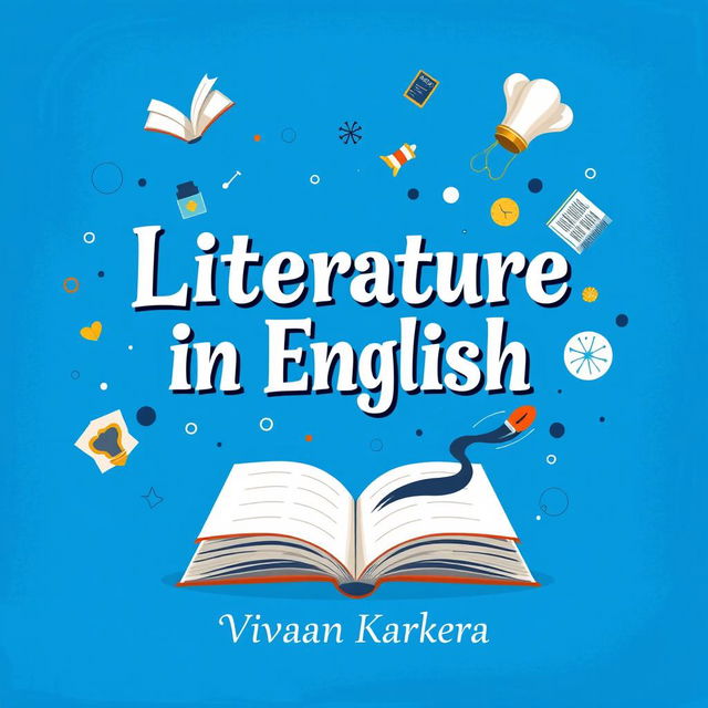 A creatively designed cover page for 'Literature in English' featuring a vibrant blue background