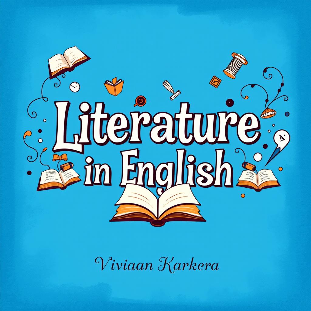 A creatively designed cover page for 'Literature in English' featuring a vibrant blue background